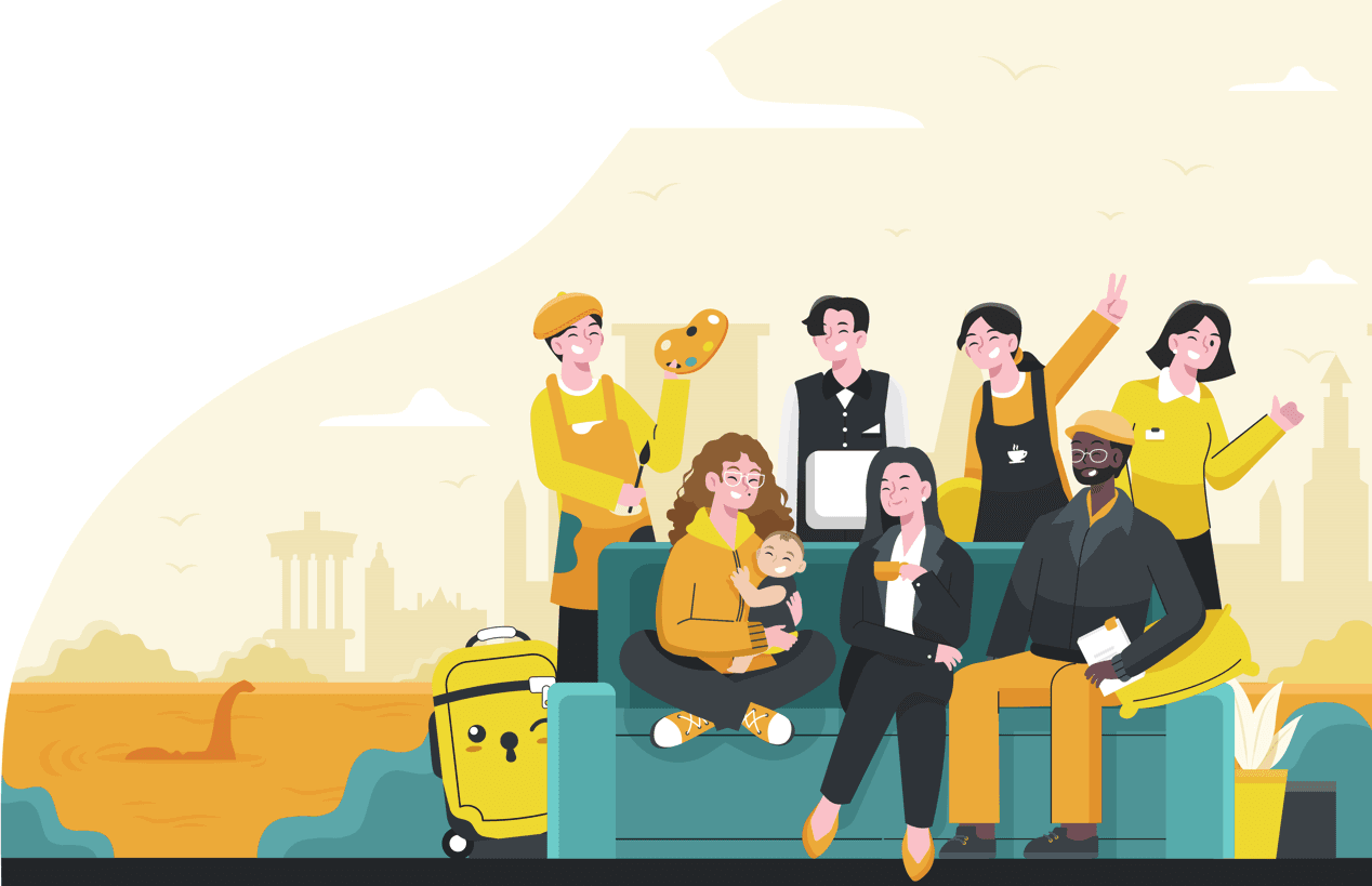 Illustration of the StaysIn team and hospitality journey